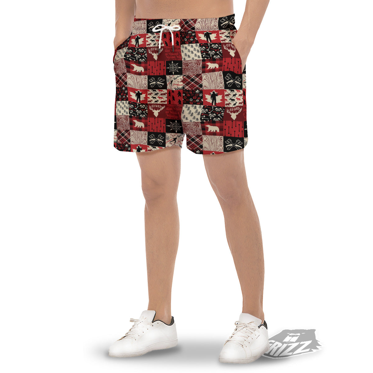 Wildlife Red Plaid Print Pattern Men's Gym Shorts-grizzshop