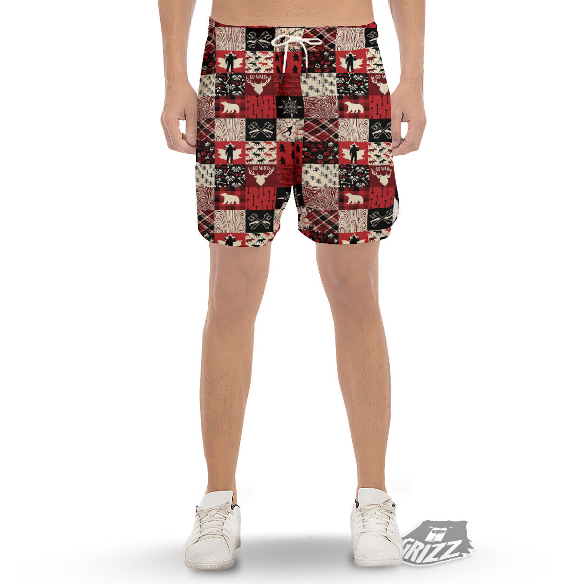 Wildlife Red Plaid Print Pattern Men's Gym Shorts-grizzshop