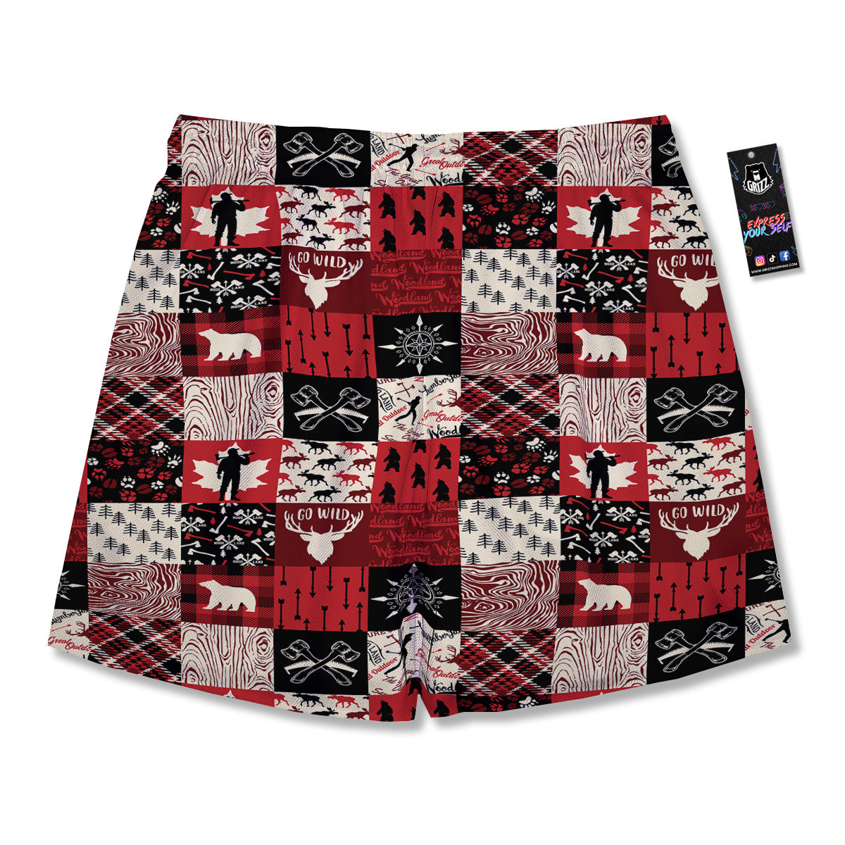 Wildlife Red Plaid Print Pattern Men's Running Shorts-grizzshop