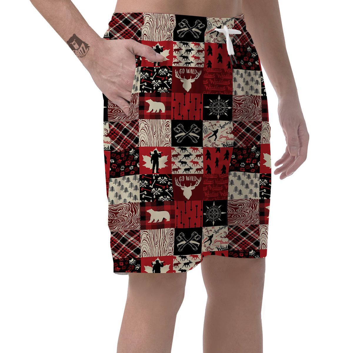 Wildlife Red Plaid Print Pattern Men's Shorts-grizzshop