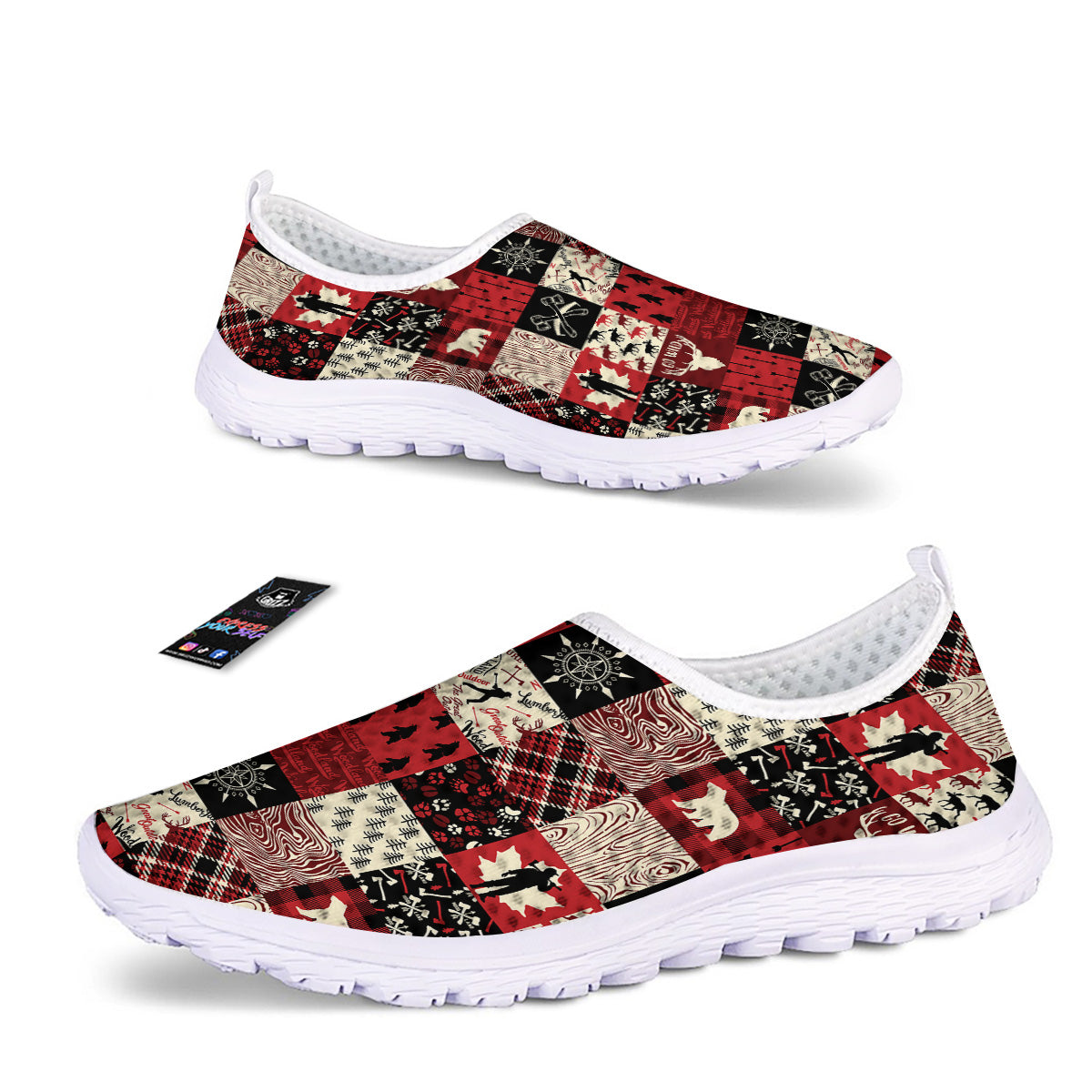Wildlife Red Plaid Print Pattern Nurse Shoes-grizzshop