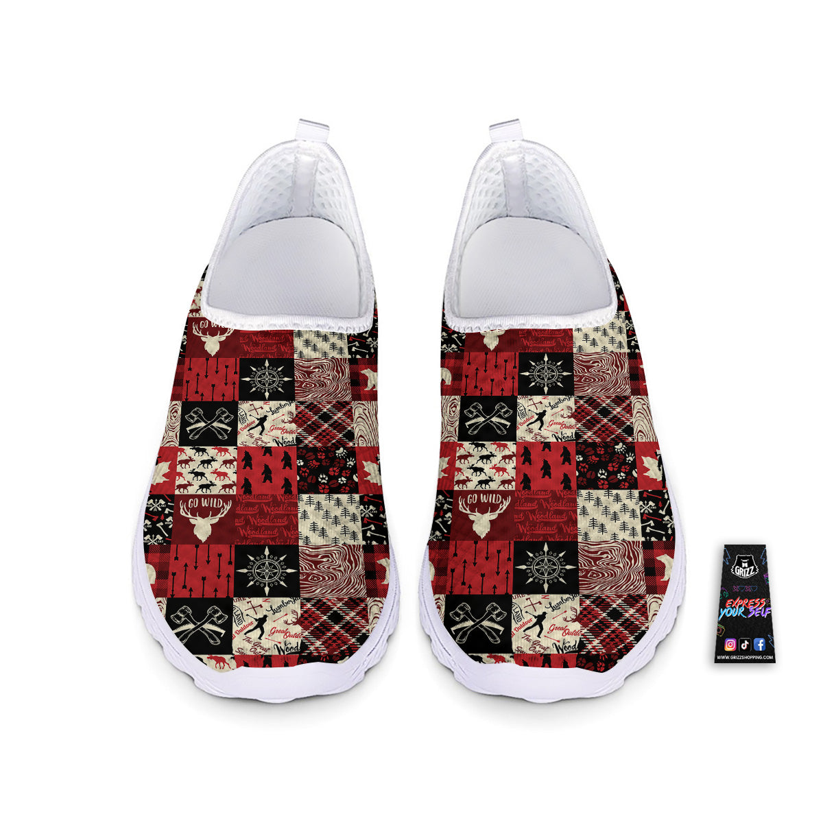 Wildlife Red Plaid Print Pattern Nurse Shoes-grizzshop