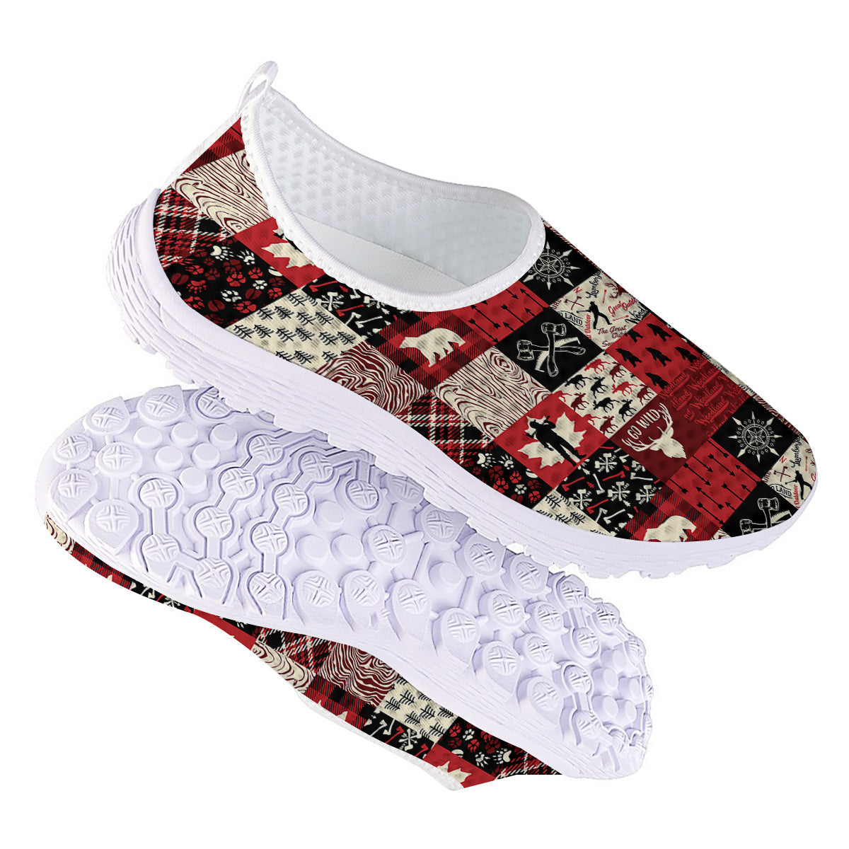Wildlife Red Plaid Print Pattern Nurse Shoes-grizzshop