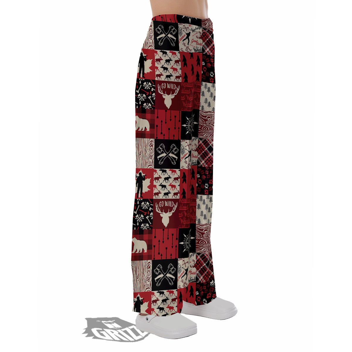 Wildlife Red Plaid Print Pattern Pajama Pants-grizzshop