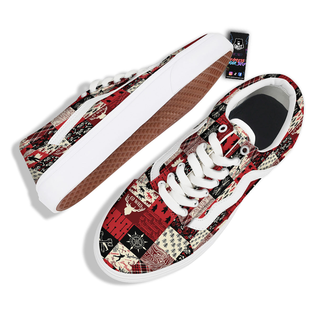 Wildlife Red Plaid Print Pattern Skate Shoes-grizzshop