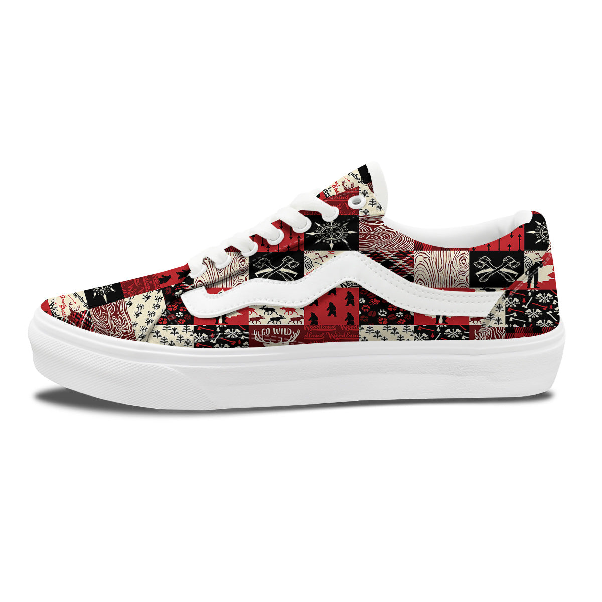 Wildlife Red Plaid Print Pattern Skate Shoes-grizzshop