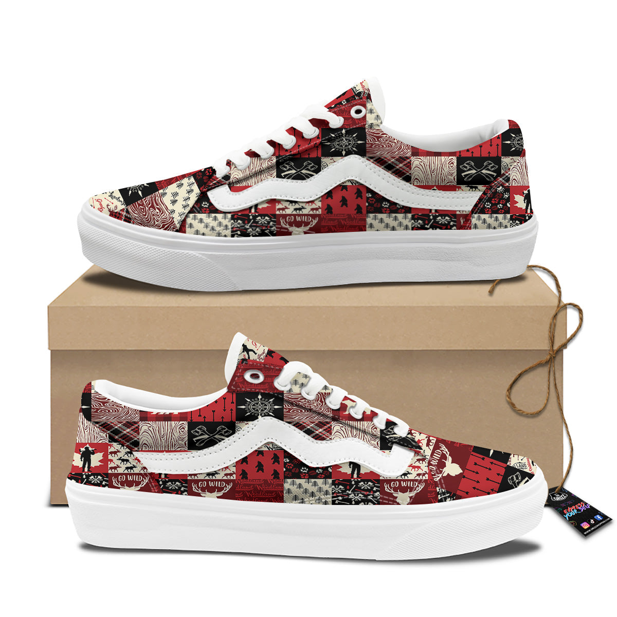 Wildlife Red Plaid Print Pattern Skate Shoes-grizzshop