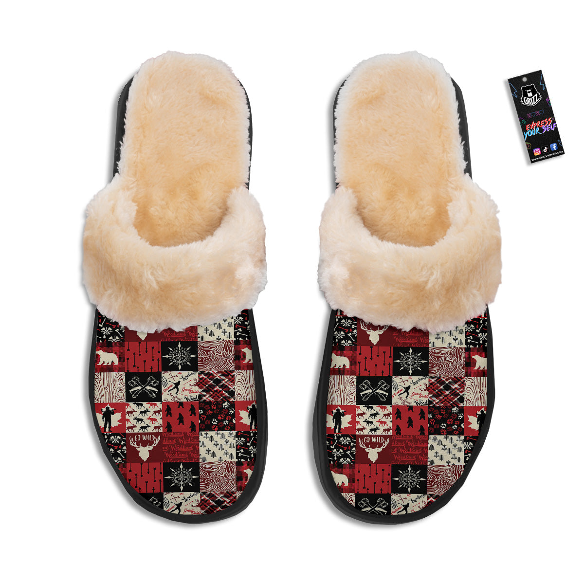 Wildlife Red Plaid Print Pattern Slippers-grizzshop