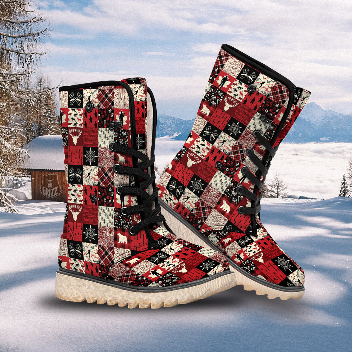 Wildlife Red Plaid Print Pattern Snow Boots-grizzshop