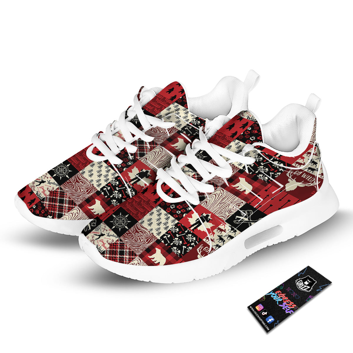 Wildlife Red Plaid Print Pattern Tennis Shoes-grizzshop