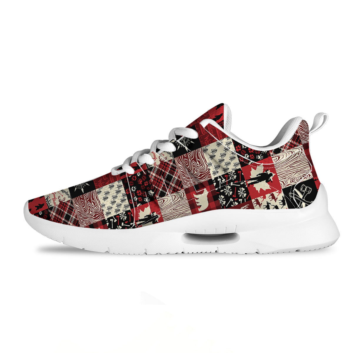 Wildlife Red Plaid Print Pattern Tennis Shoes-grizzshop