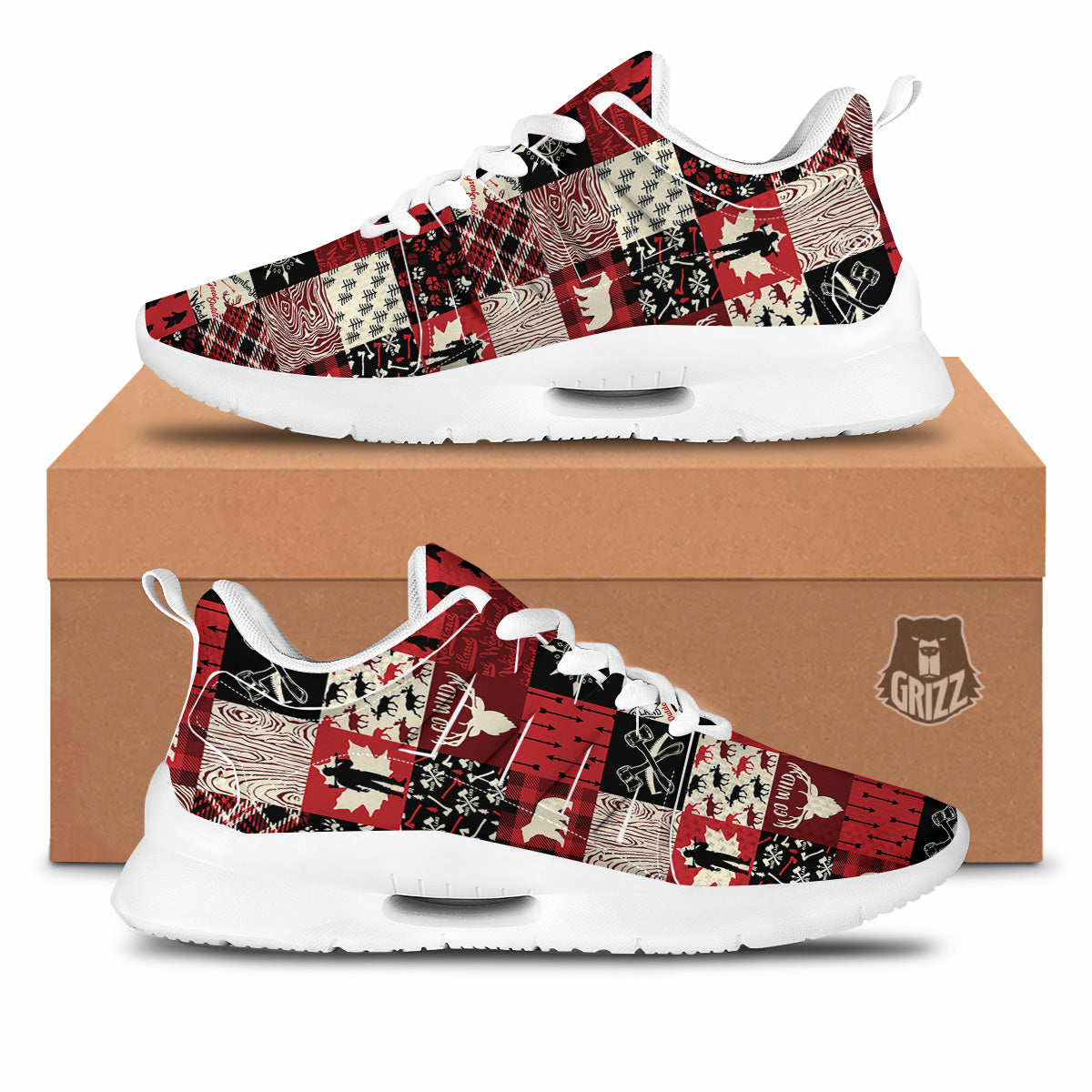 Wildlife Red Plaid Print Pattern Tennis Shoes-grizzshop