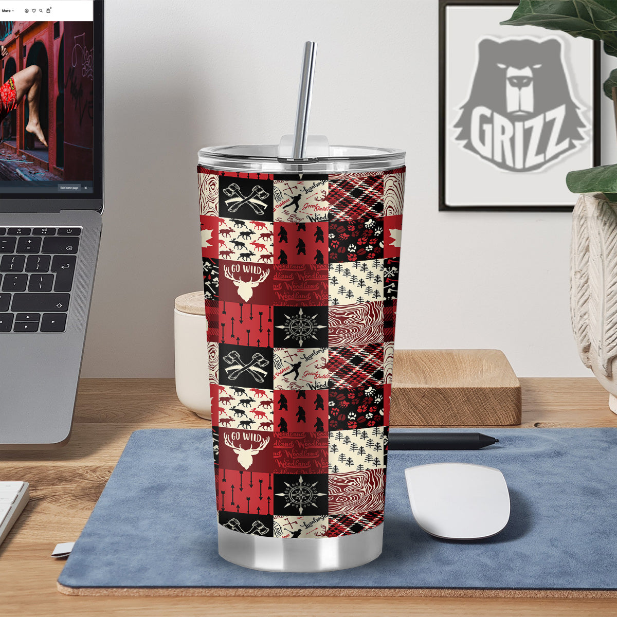 Wildlife Red Plaid Print Pattern Tumbler-grizzshop