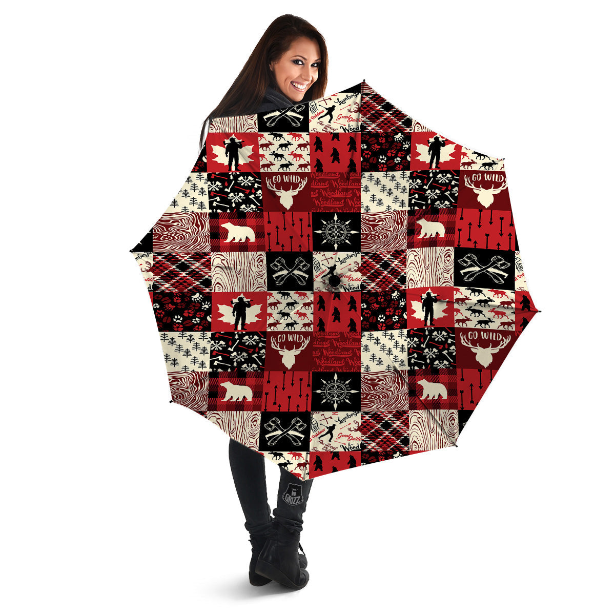 Wildlife Red Plaid Print Pattern Umbrella-grizzshop