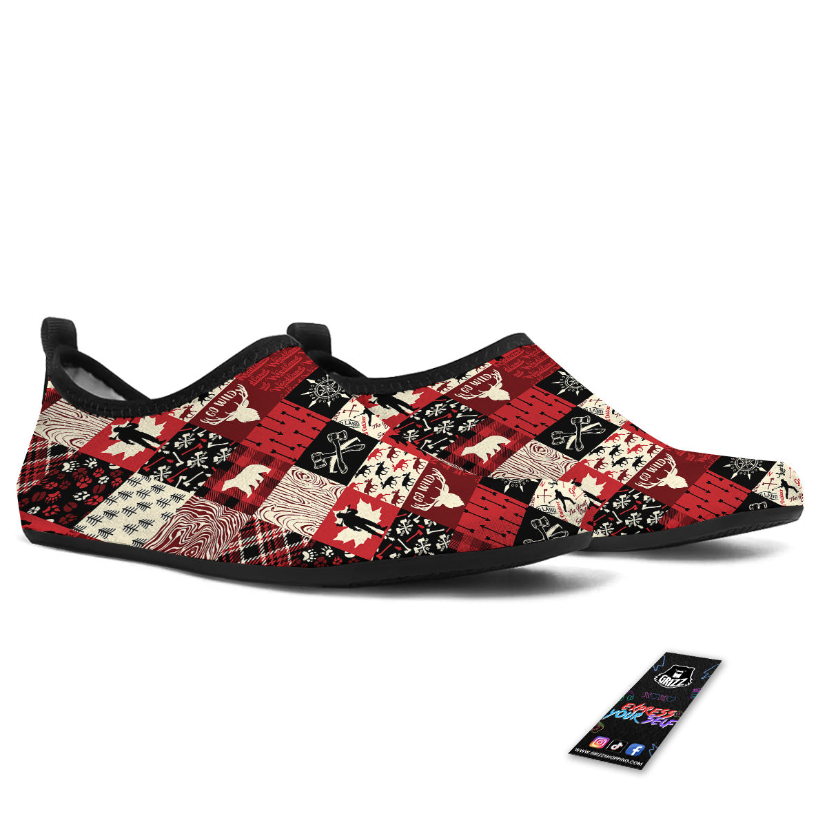 Wildlife Red Plaid Print Pattern Water Shoes-grizzshop