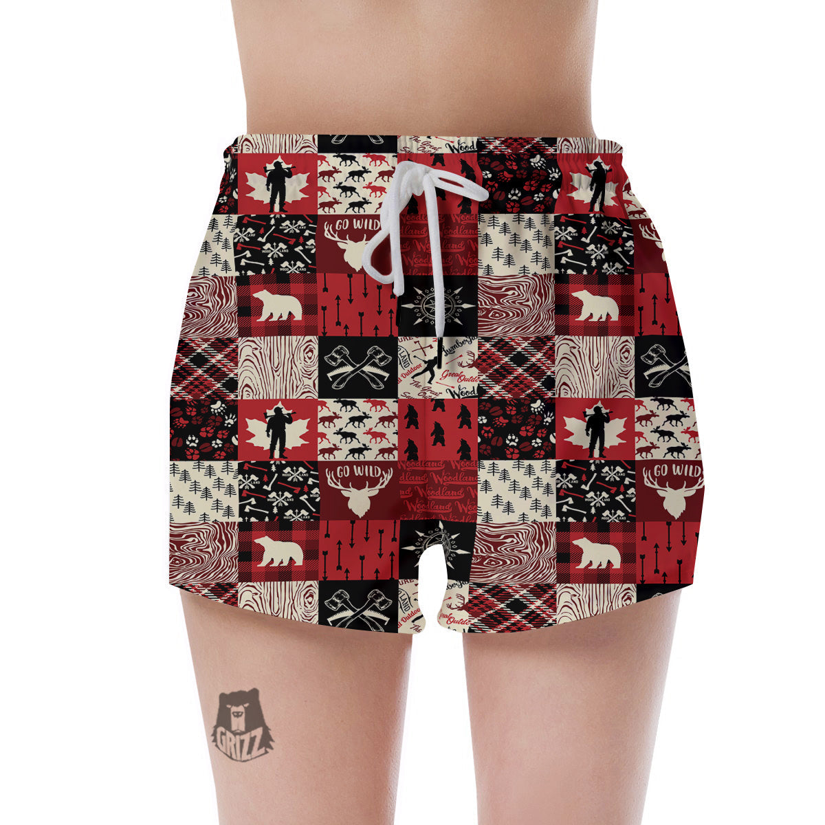 Wildlife Red Plaid Print Pattern Women's Shorts-grizzshop