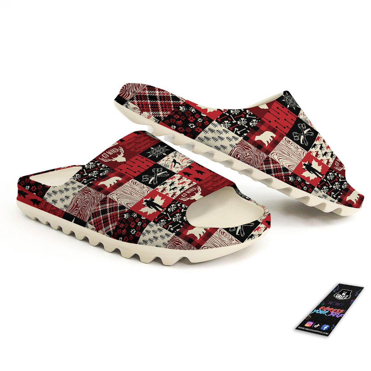 Wildlife Red Plaid Print Pattern Sandals