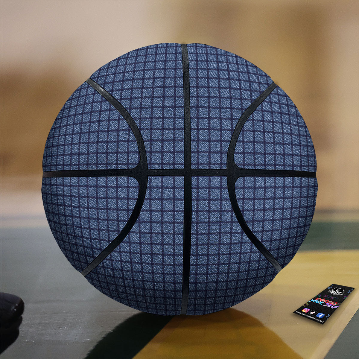 Windowpane Denim Print Pattern Basketball-grizzshop
