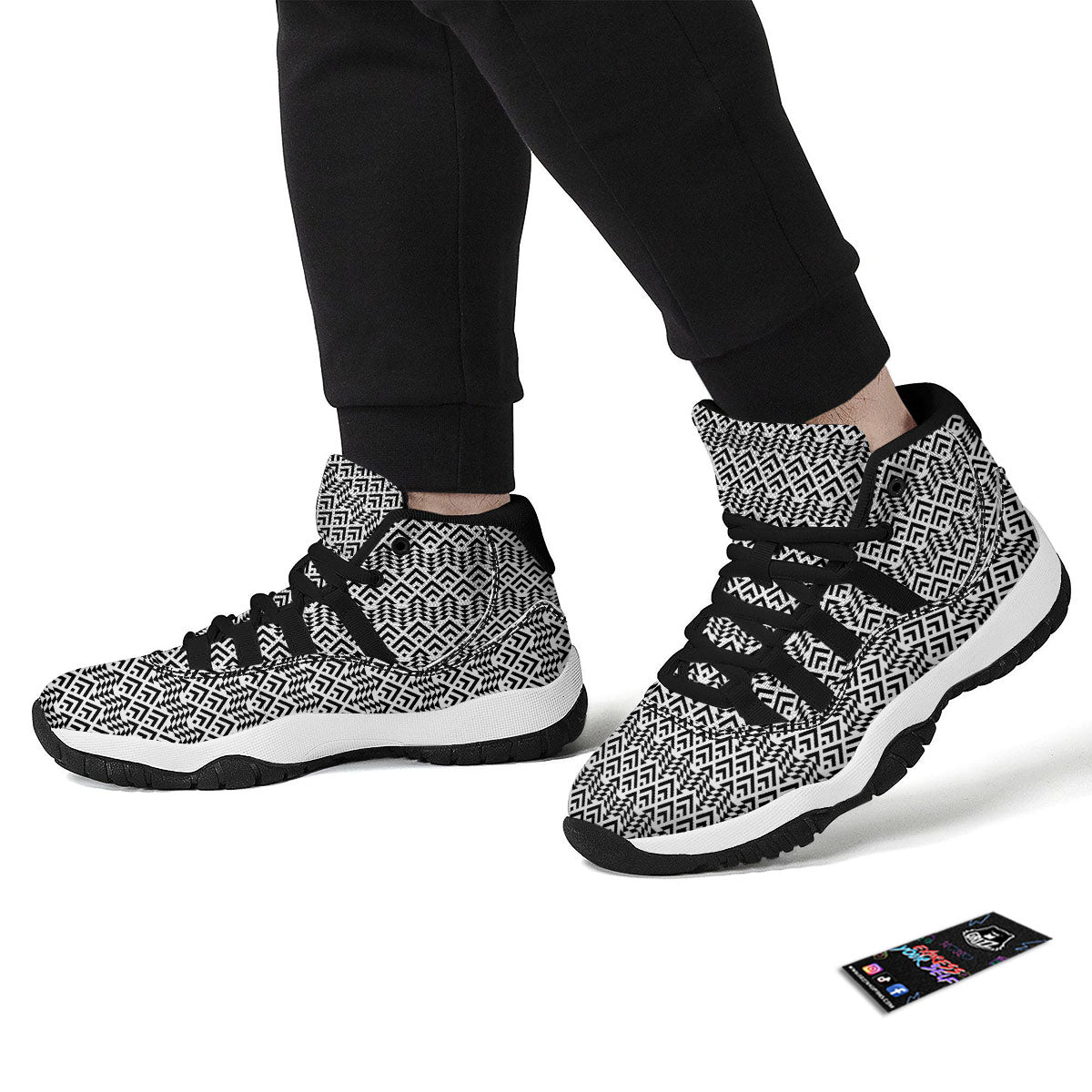 Windowpane Denim Print Pattern Black Bball Shoes-grizzshop