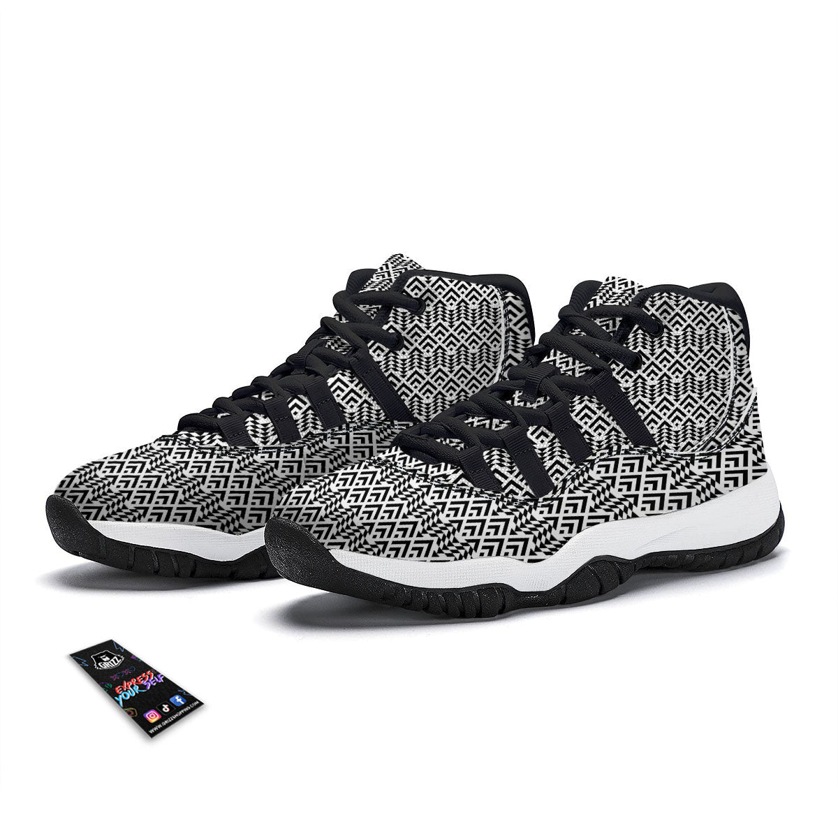 Windowpane Denim Print Pattern Black Bball Shoes-grizzshop