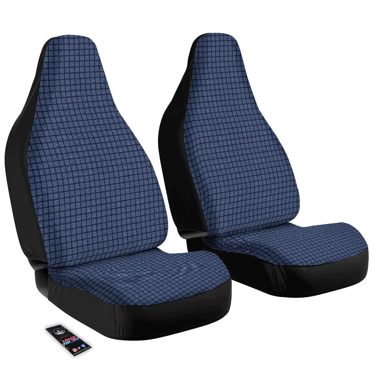 Windowpane Denim Print Pattern Car Seat Covers-grizzshop
