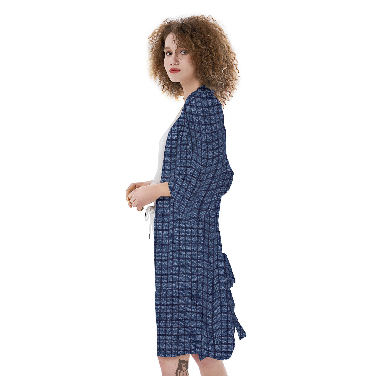 Windowpane Denim Print Pattern Kimono-grizzshop