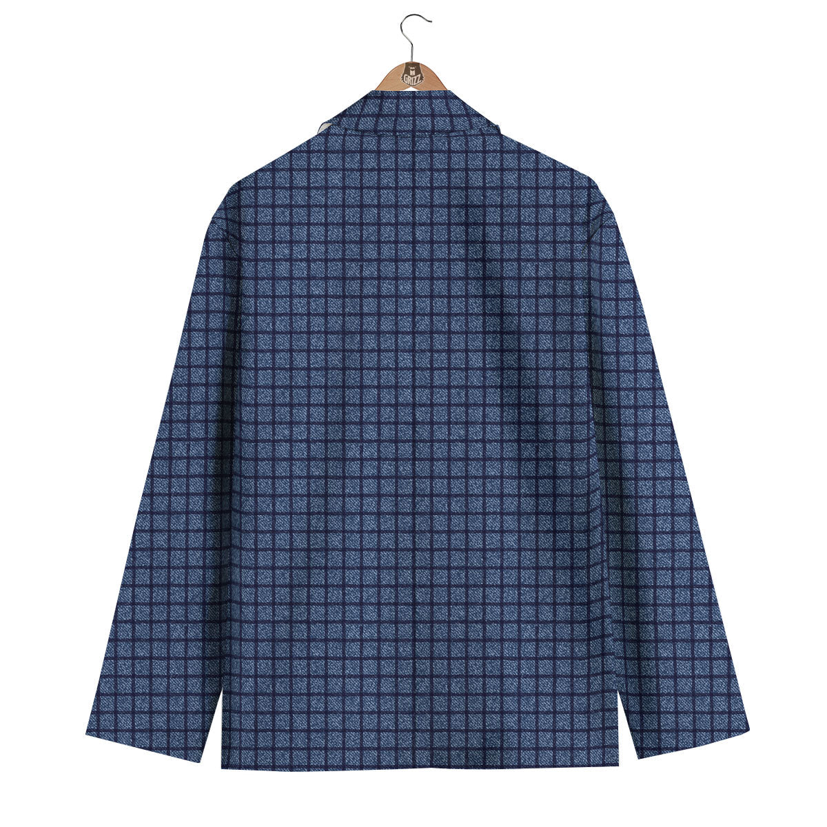 Windowpane Denim Print Pattern Men's Blazer-grizzshop