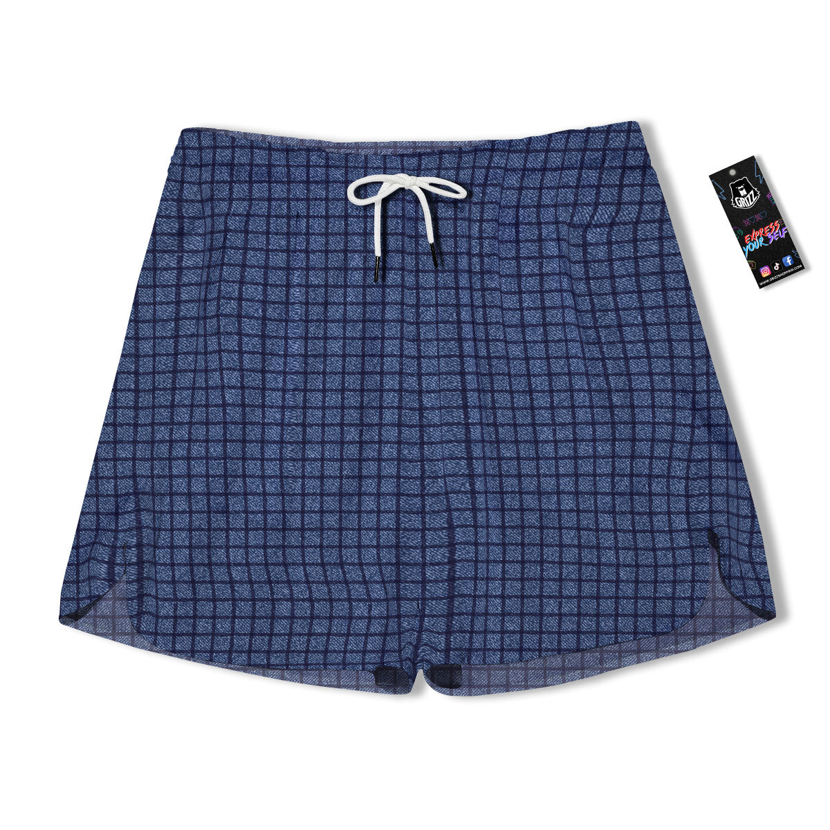 Windowpane Denim Print Pattern Men's Running Shorts-grizzshop