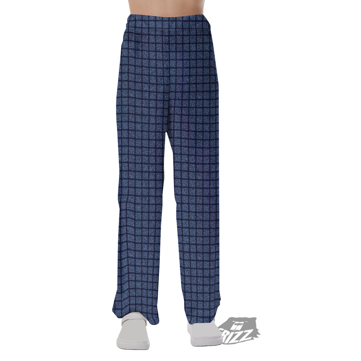 Windowpane Denim Print Pattern Pajama Pants-grizzshop