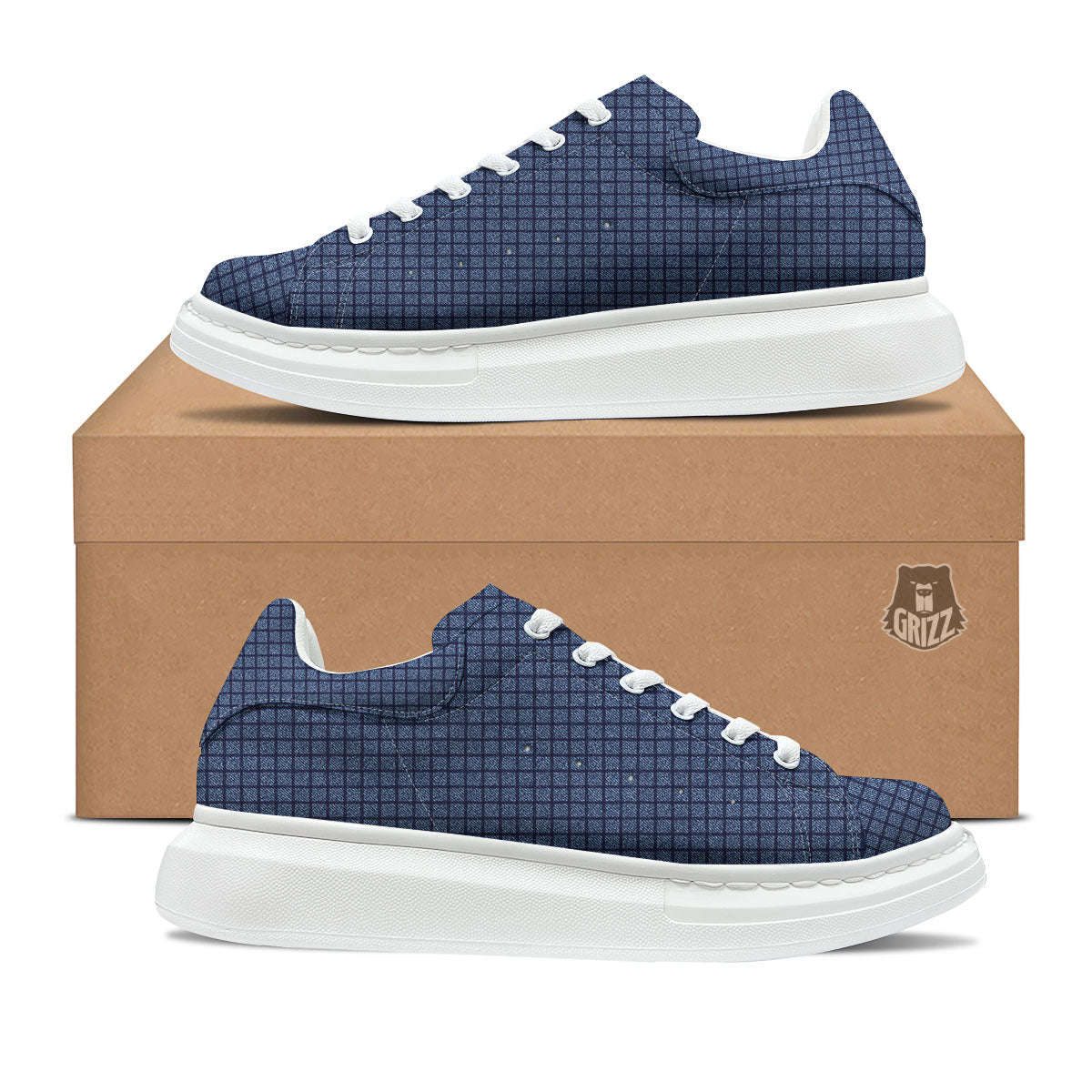 Windowpane Denim Print Pattern Platform Shoes-grizzshop