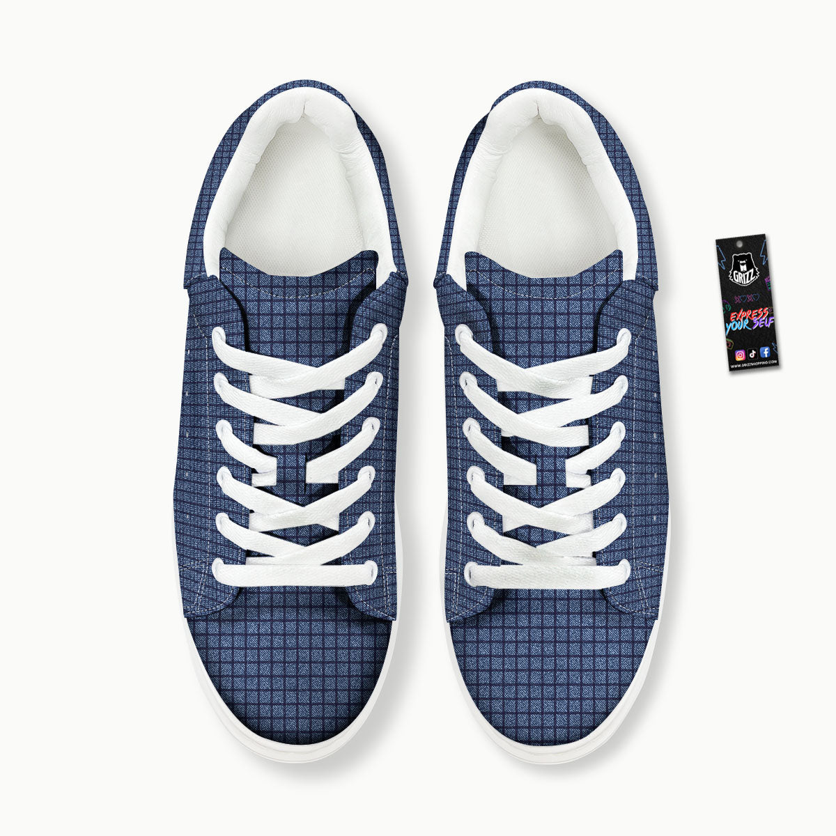 Windowpane Denim Print Pattern Platform Shoes-grizzshop