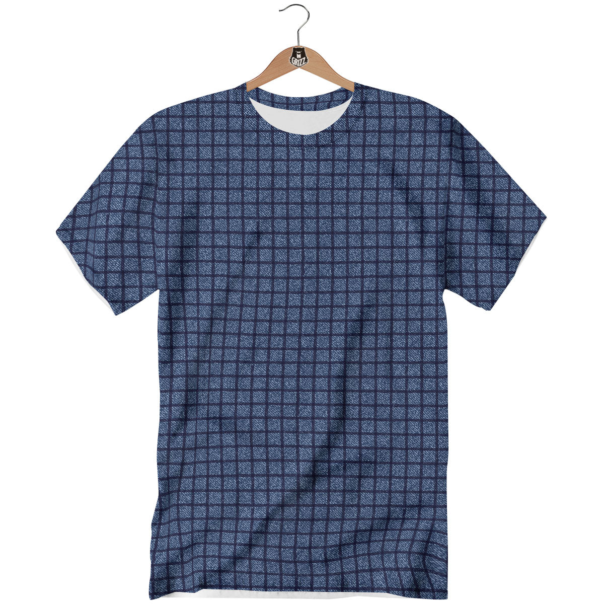 Windowpane Denim Print Pattern T-Shirt-grizzshop