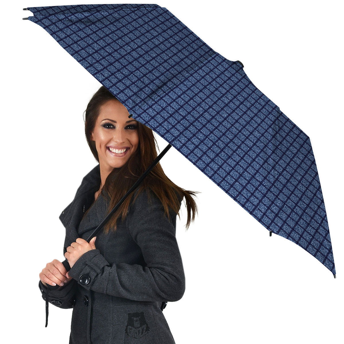 Windowpane Denim Print Pattern Umbrella-grizzshop
