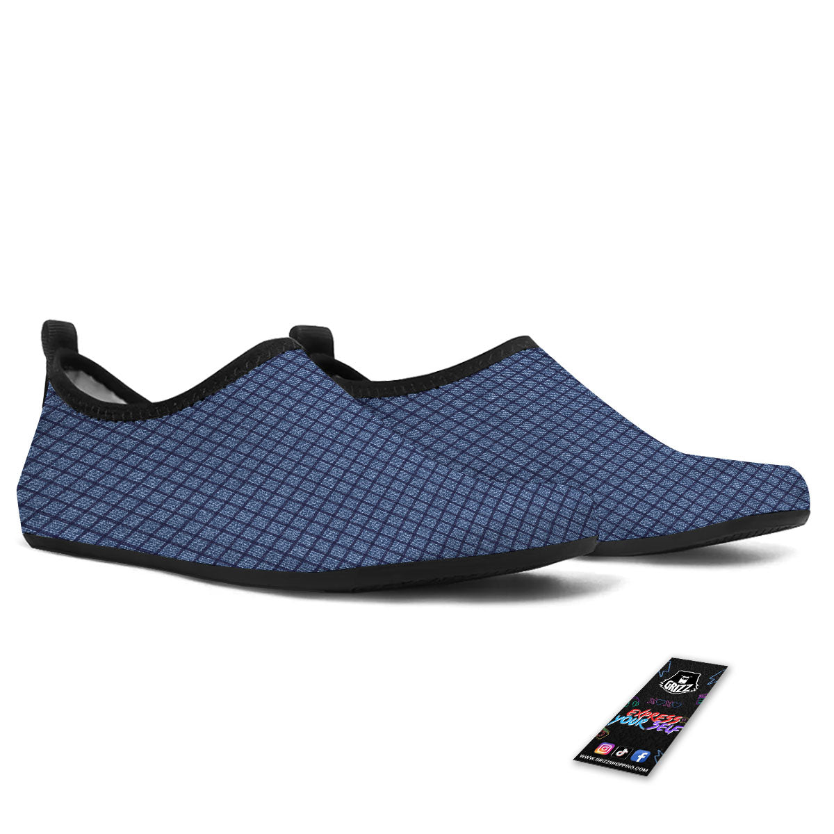 Windowpane Denim Print Pattern Water Shoes-grizzshop