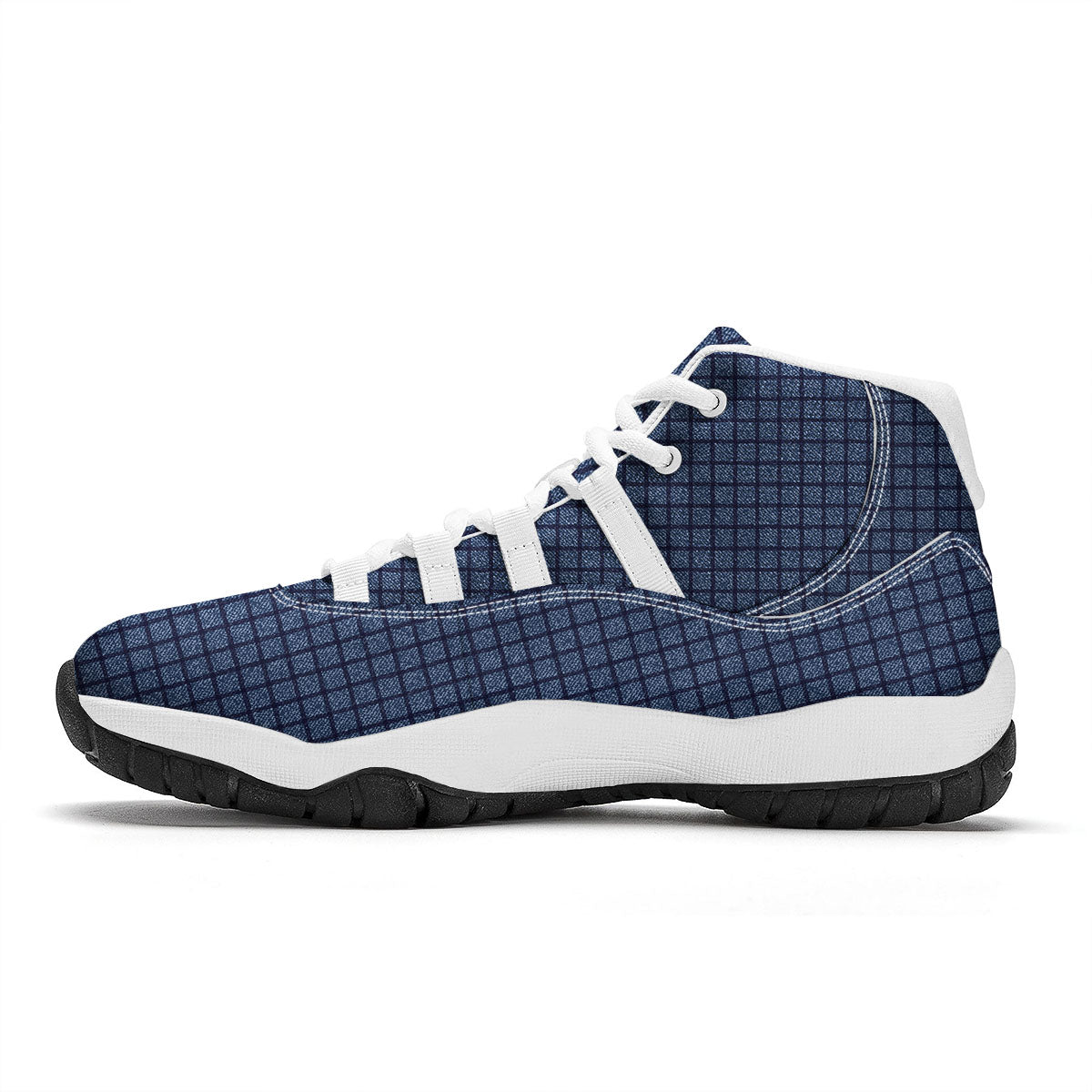 Windowpane Denim Print Pattern White Bball Shoes-grizzshop