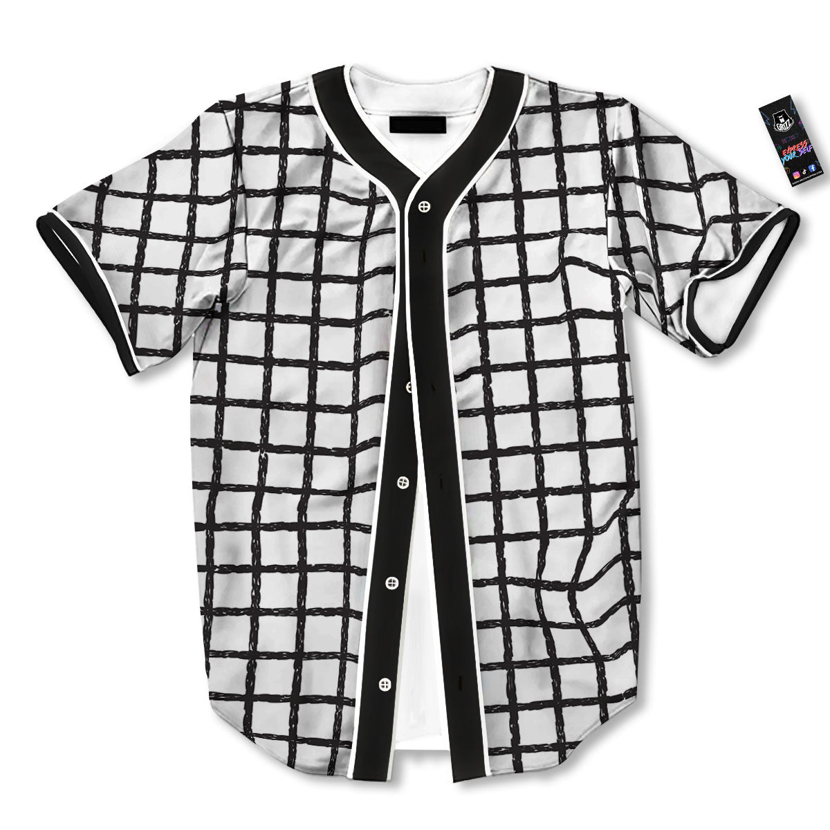 Windowpane Doodle Print Pattern Baseball Jersey-grizzshop