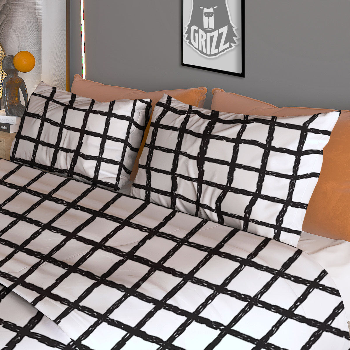 Windowpane Doodle Print Pattern Duvet Cover Bedding Set-grizzshop