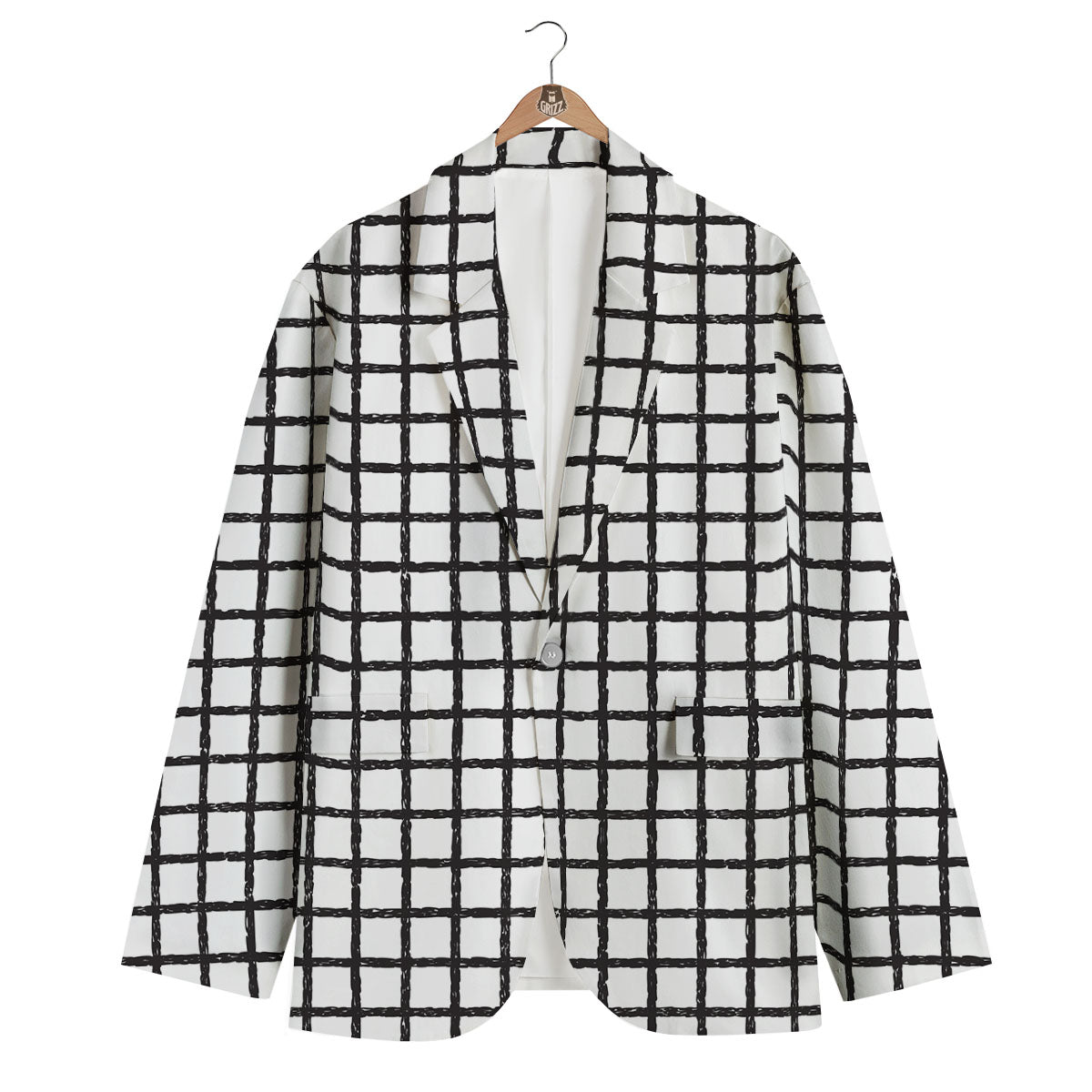 Windowpane Doodle Print Pattern Men's Blazer-grizzshop