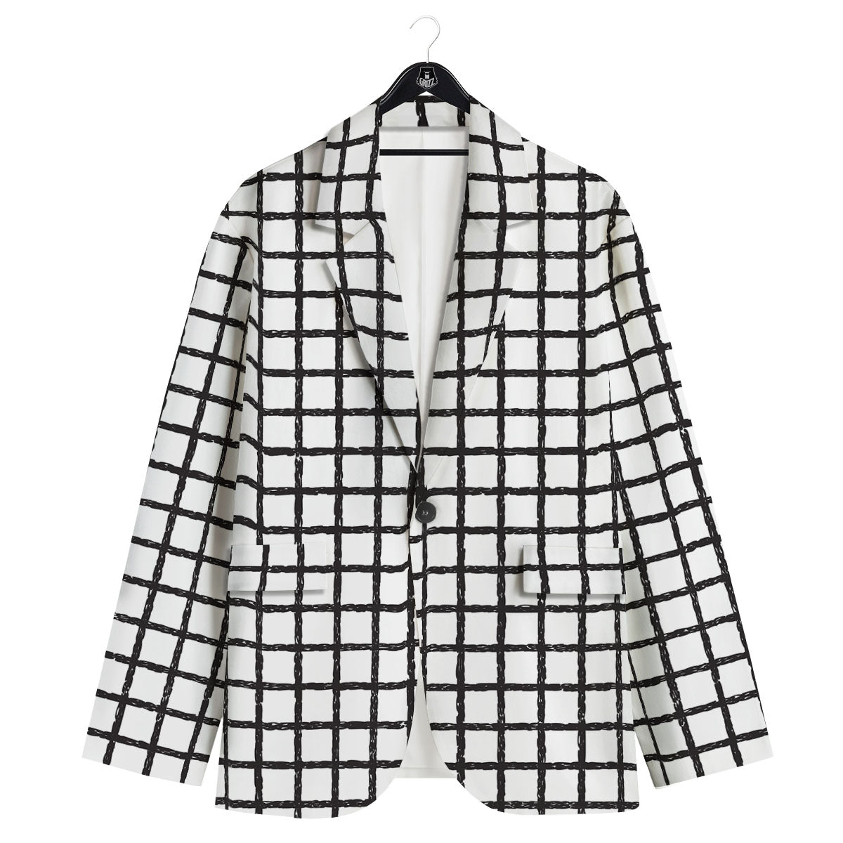 Windowpane Doodle Print Pattern Men's Sport Coat-grizzshop