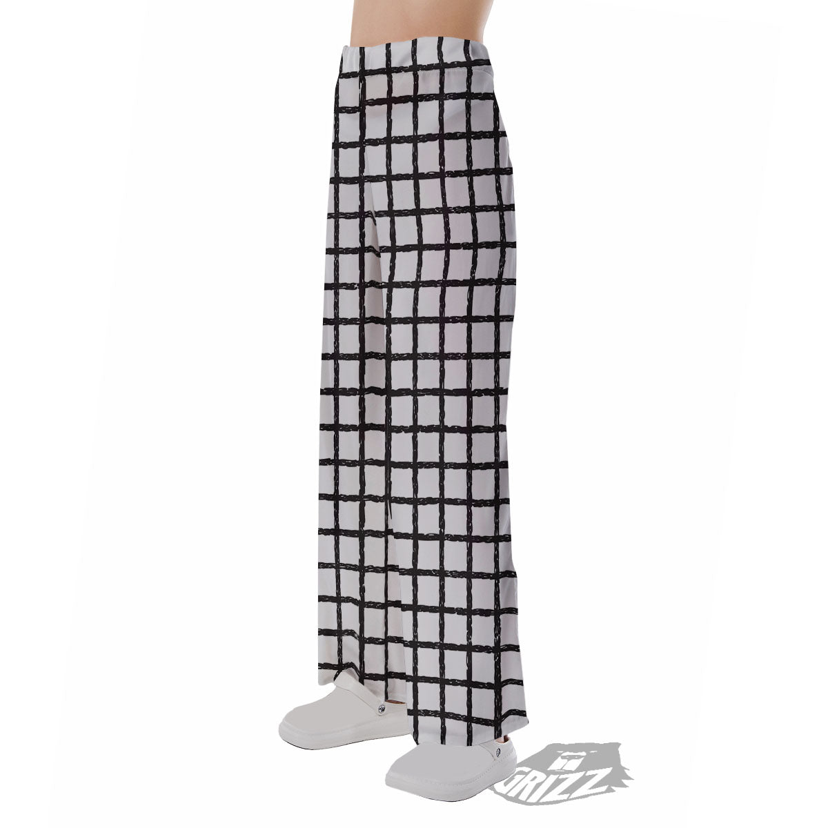 Windowpane Doodle Print Pattern Pajama Pants-grizzshop