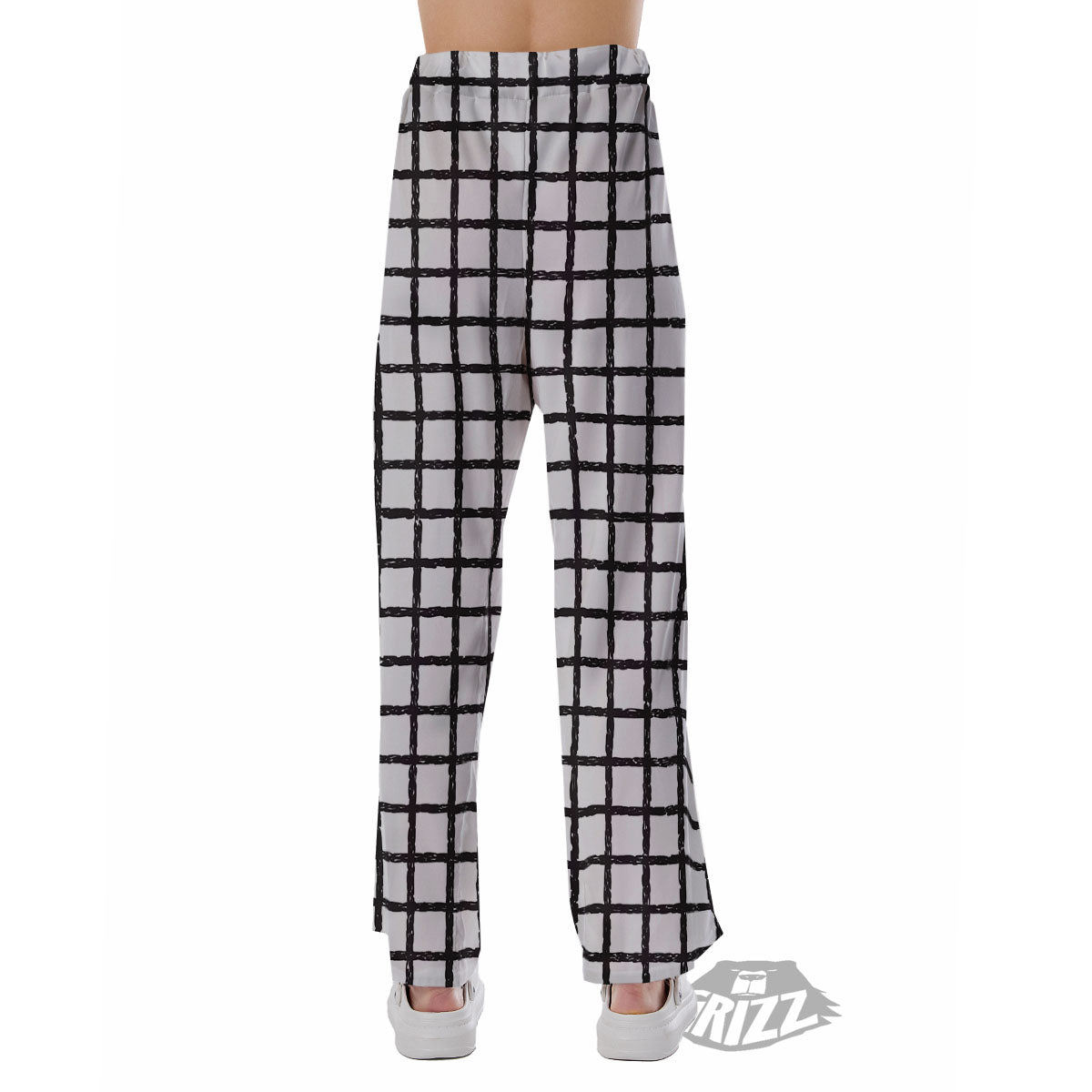 Windowpane Doodle Print Pattern Pajama Pants-grizzshop