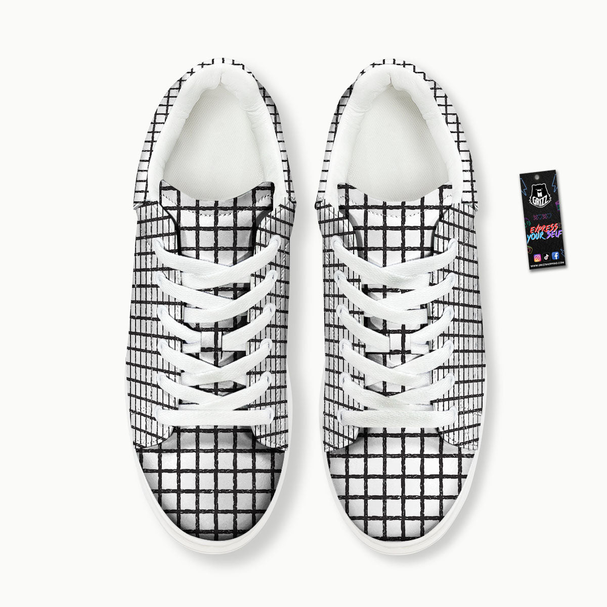 Windowpane Doodle Print Pattern Platform Shoes-grizzshop