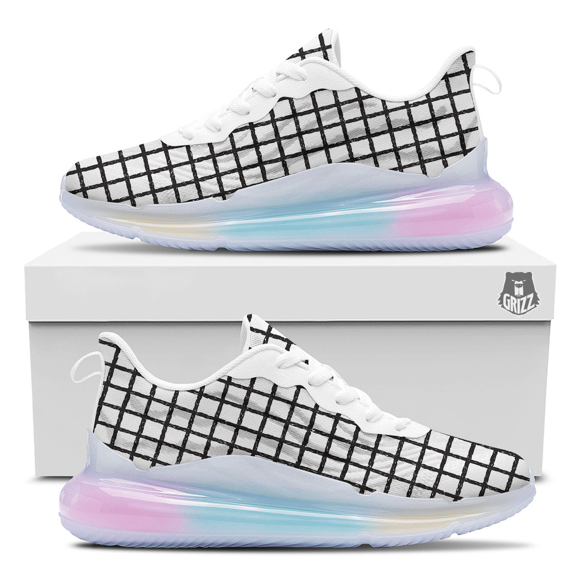 Windowpane Doodle Print Pattern Running Sneakers-grizzshop