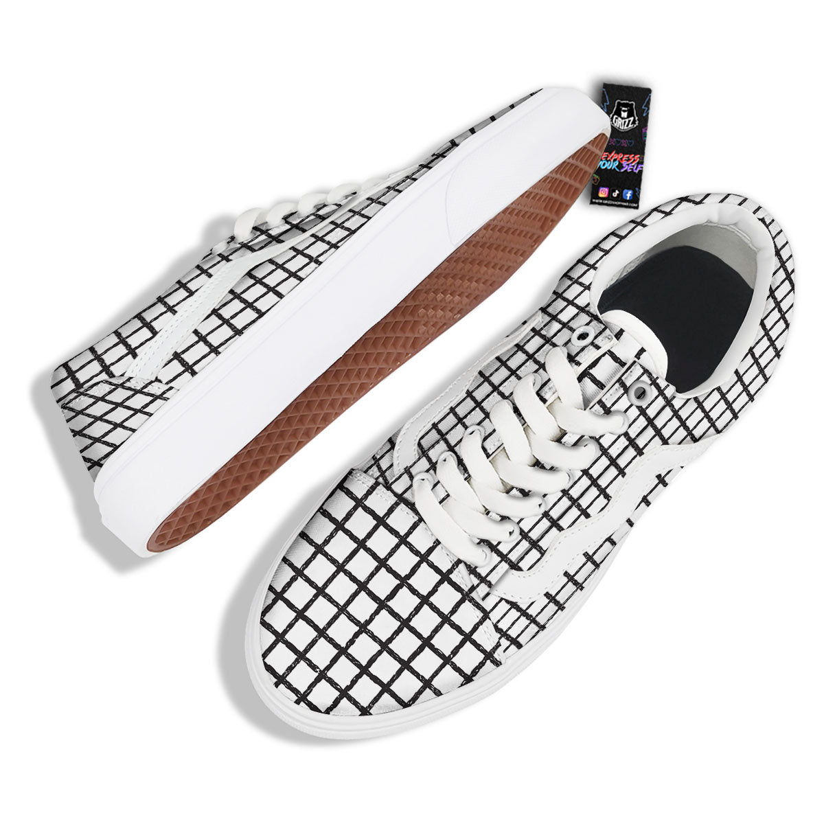 Windowpane Doodle Print Pattern Skate Shoes-grizzshop