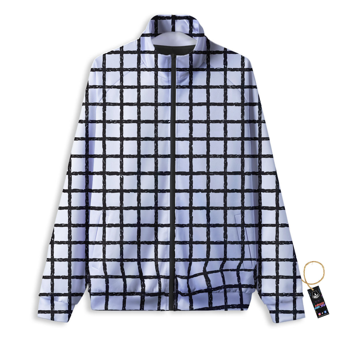 Windowpane Doodle Print Pattern Track Jacket-grizzshop