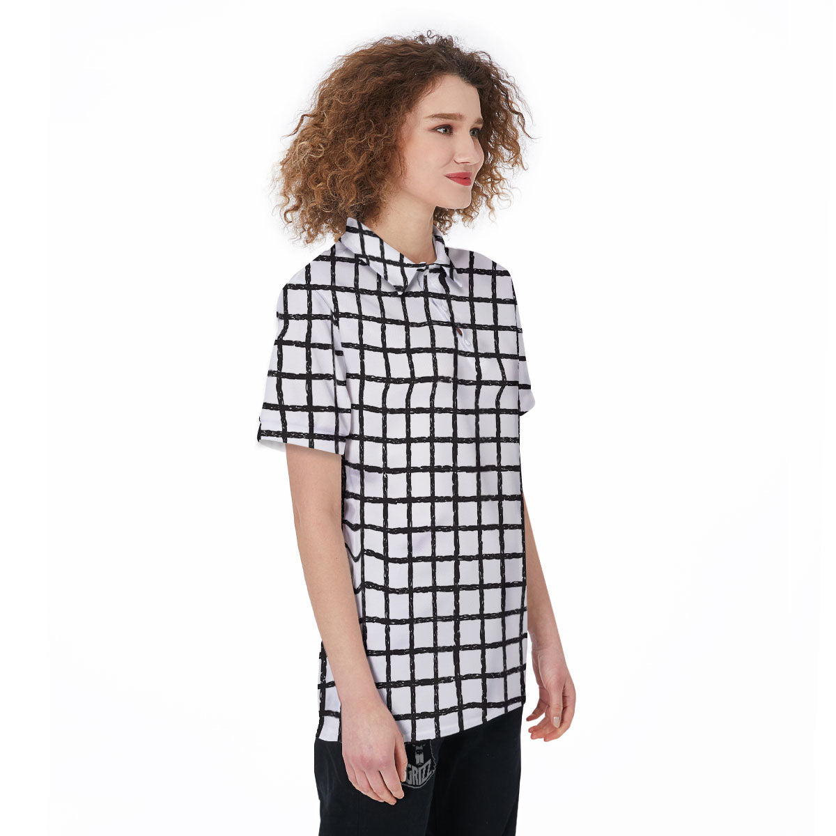 Windowpane Doodle Print Pattern Women's Golf Shirts-grizzshop