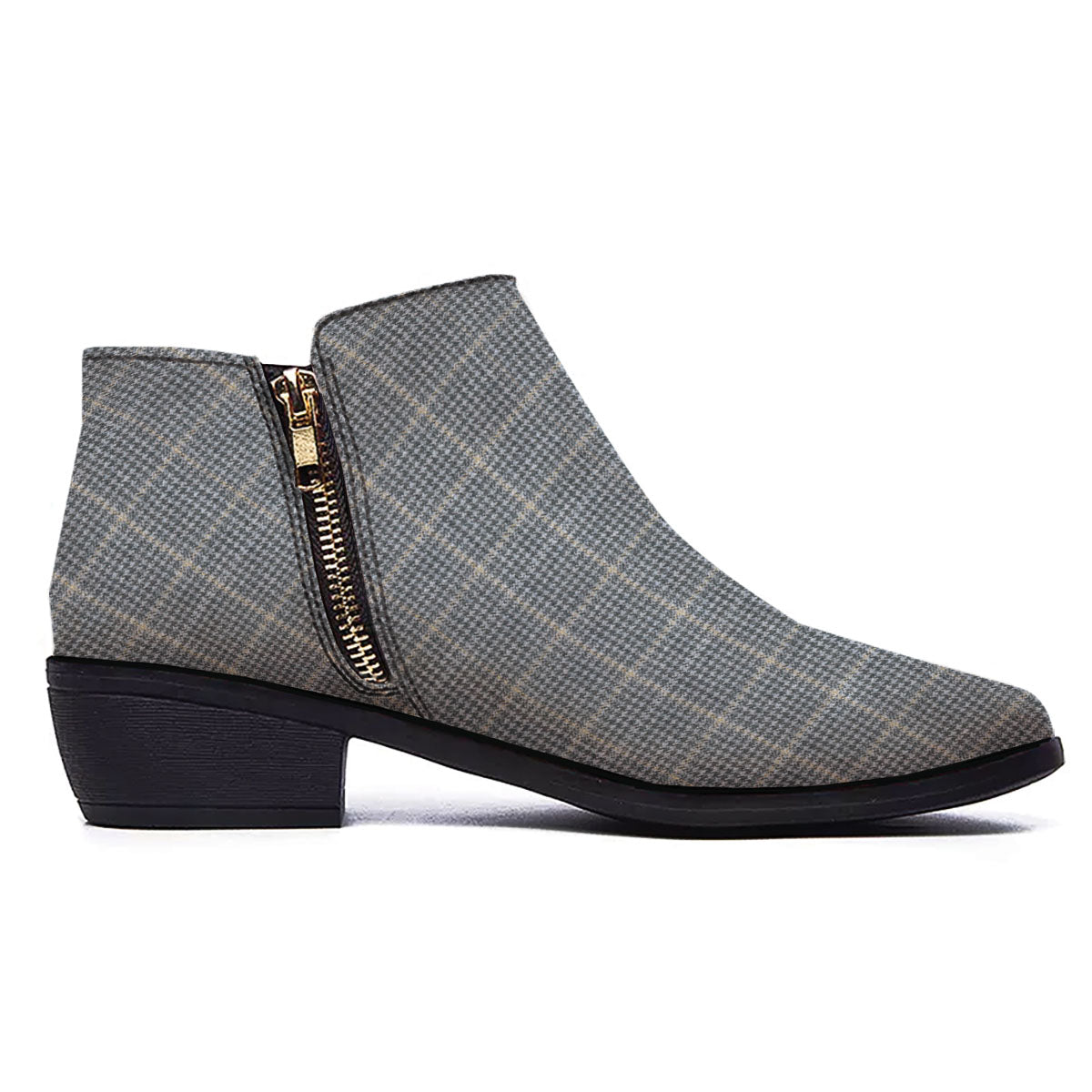 Windowpane Grey Print Pattern Ankle Boots-grizzshop