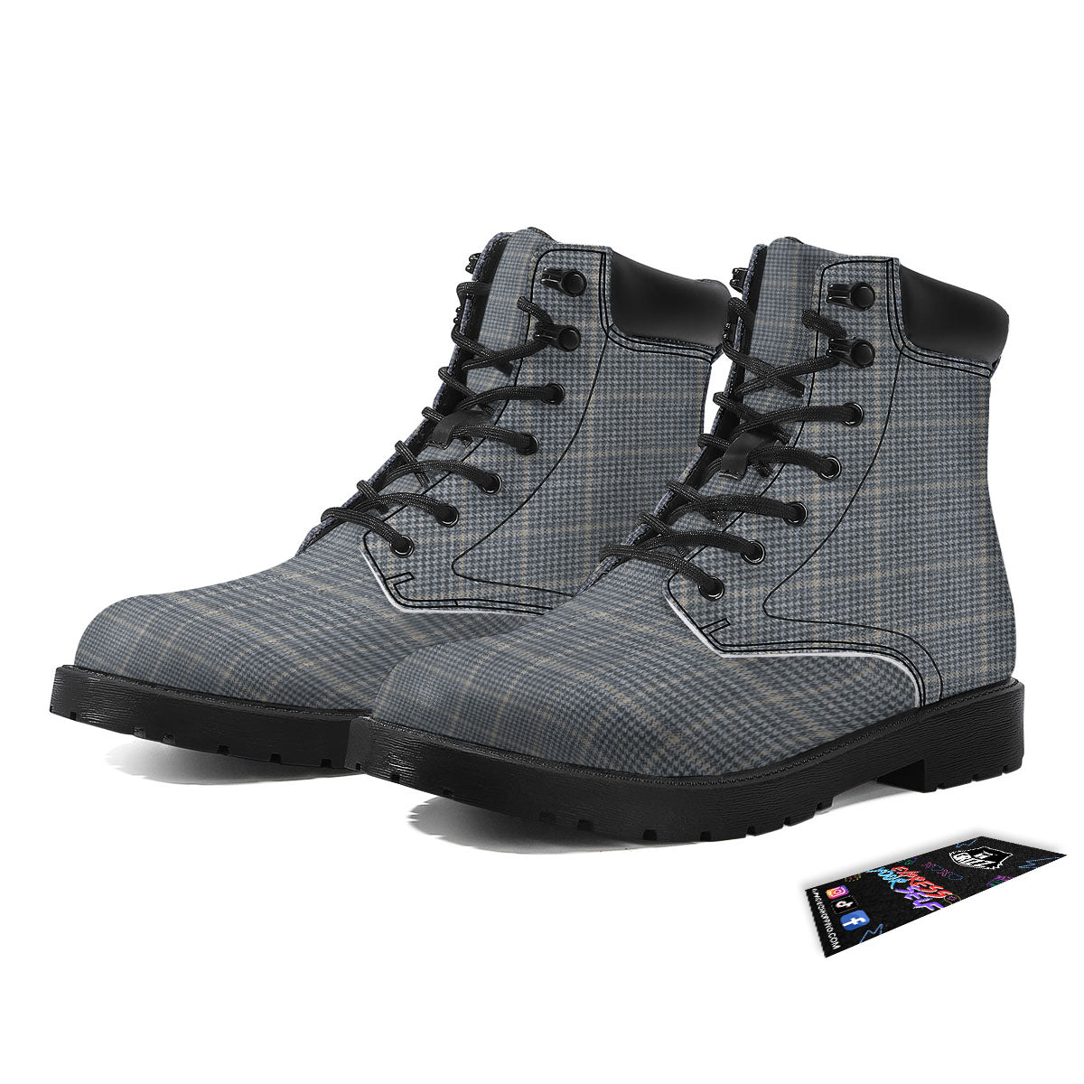 Windowpane Grey Print Pattern Boots-grizzshop