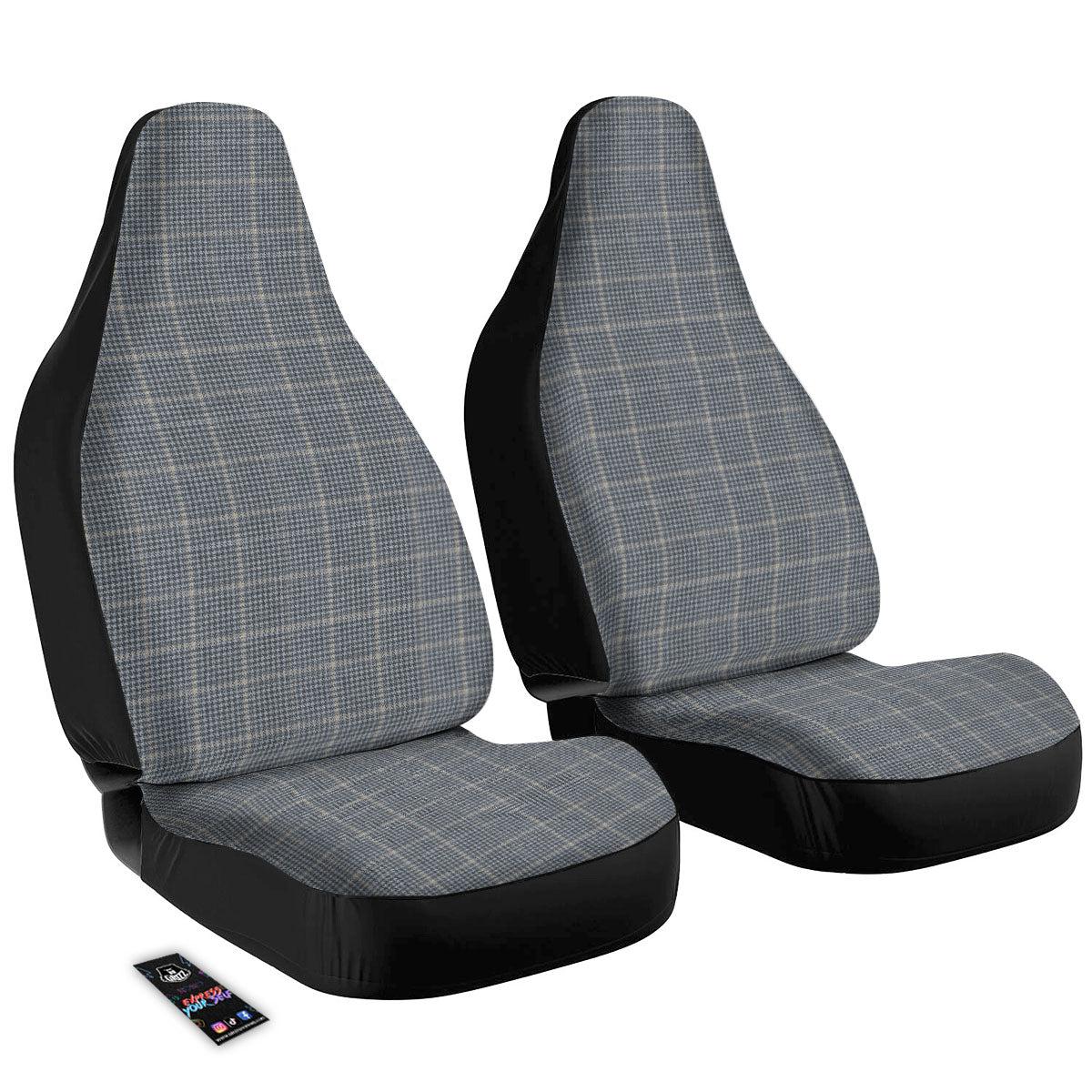 Windowpane Grey Print Pattern Car Seat Covers-grizzshop