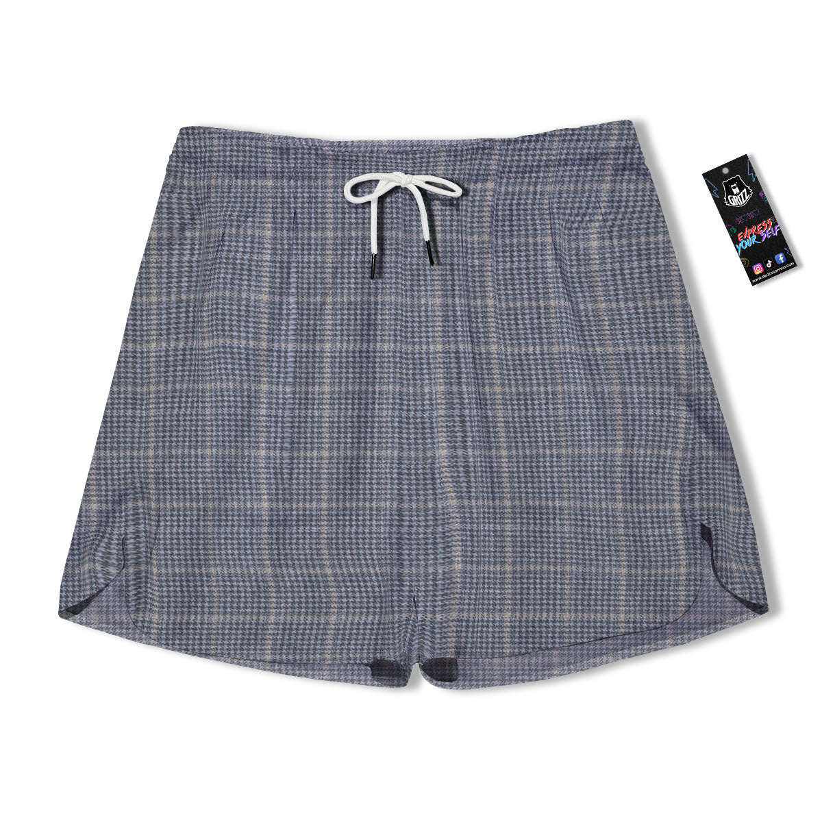 Windowpane Grey Print Pattern Men's Running Shorts-grizzshop